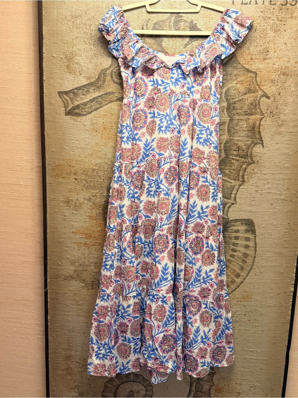J.Crew Tiered Ruffle Neck Floral Block Print Cotton Maxi Dress XS